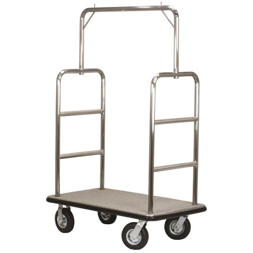 Midtown Series Bellman Cart, Brushed Stainless Steel/Gray Carpet